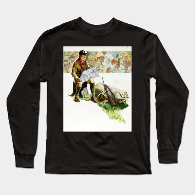 Boy Scout Map Norman Rockwell Type Of Art Long Sleeve T-Shirt by Oldetimemercan